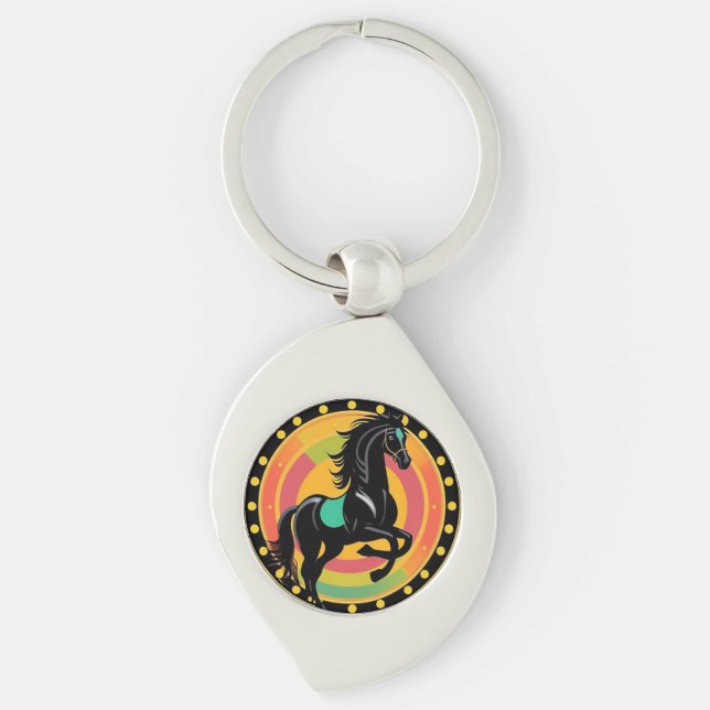 Stylized Illustration of a Black Horse Keychain (Front)