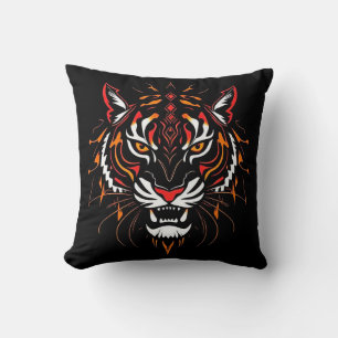 Stylized illustration of a tiger's head throw pillow