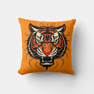 Stylized illustration of a tiger's head throw pillow