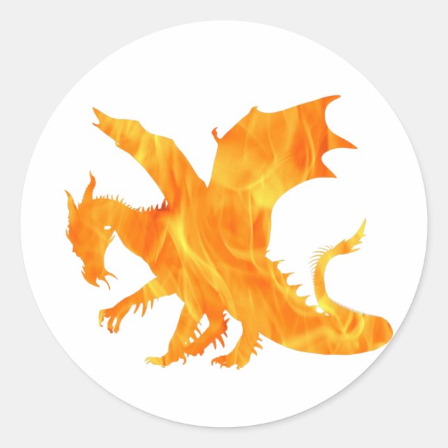 Stylized image of Dragon in flame Classic Round Sticker (Front)