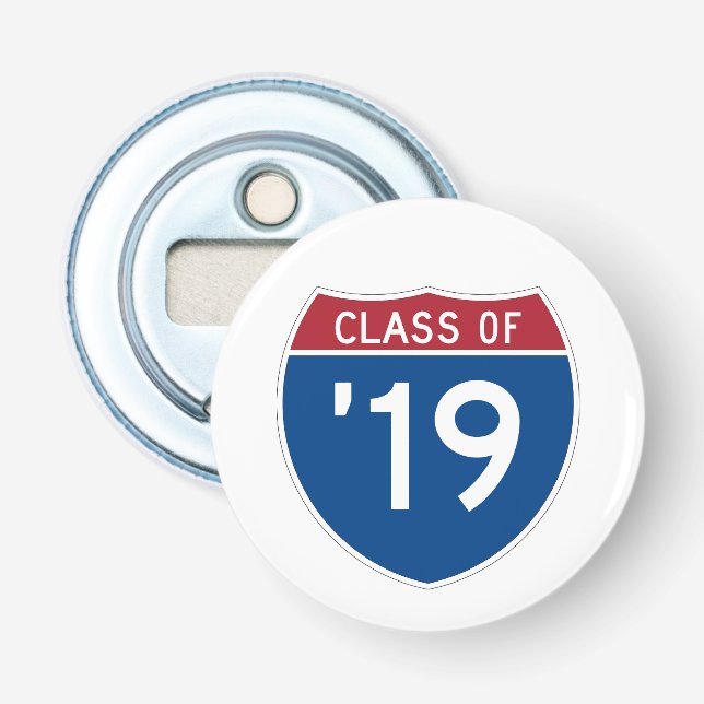 Stylized Interstate sign  Class of 2019 Bottle Opener (Front)