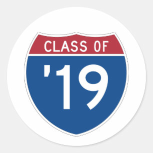 Stylized Interstate sign Class of 2019 Classic Round Sticker