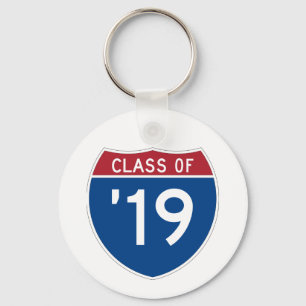Stylized Interstate sign Class of 2019 Keychain