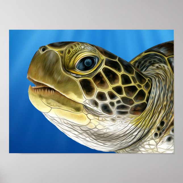 Stylized Juvenile Green Turtle Face Poster (Front)