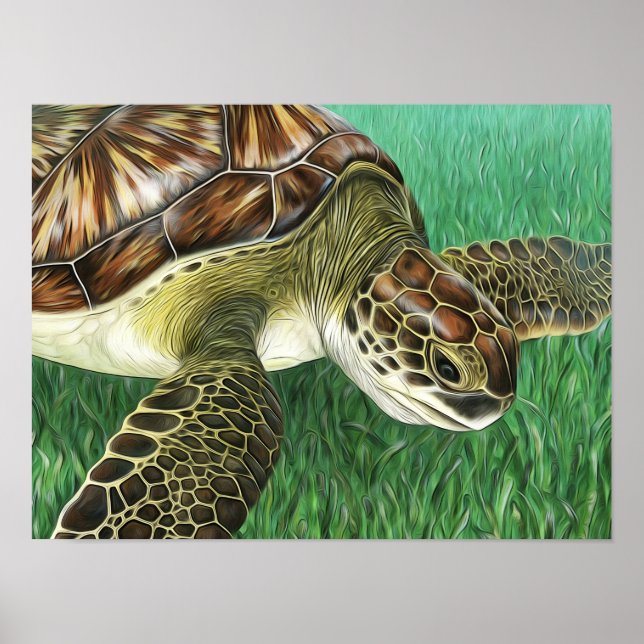 Stylized Juvenile Green Turtle Poster (Front)