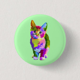Stylized Kitten Prismatic Design-32345 1 Inch Round Button