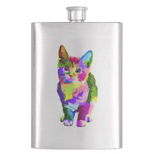 Stylized Kitten Prismatic Design-32345 Hip Flask