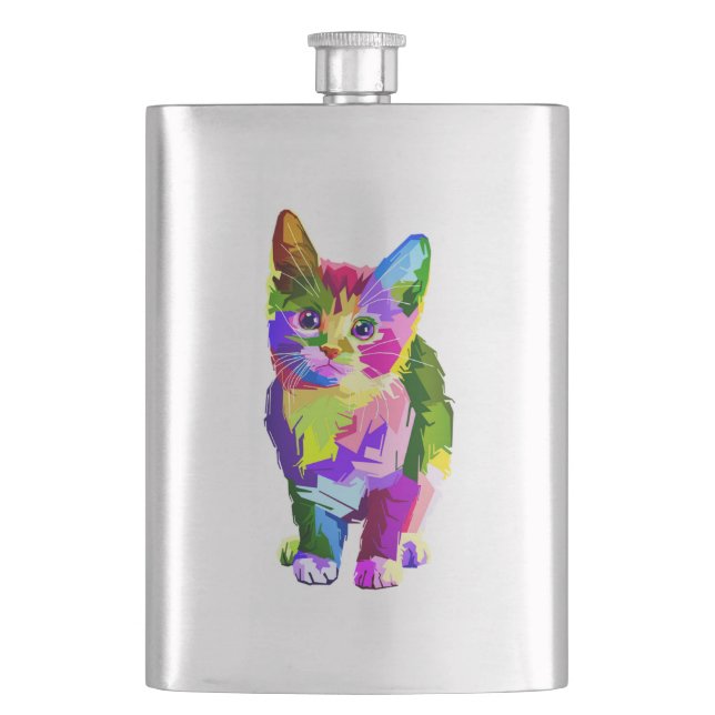 Stylized Kitten Prismatic Design-32345 Hip Flask (Front)