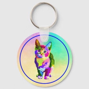 Stylized Kitten Prismatic Design-32345 Keychain