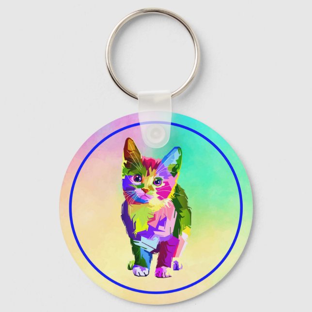 Stylized Kitten Prismatic Design-32345 Keychain (Front)