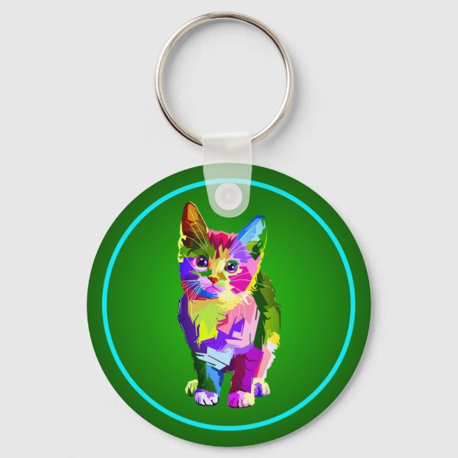 Stylized Kitten Prismatic Design-32345 Keychain (Front)