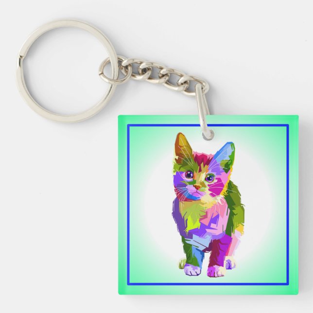 Stylized Kitten Prismatic Design-32345 Keychain (Front)