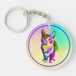 Stylized Kitten Prismatic Design-32345 Keychain