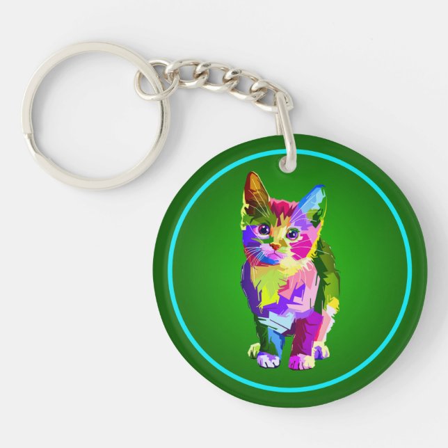 Stylized Kitten Prismatic Design-32345 Keychain (Front)