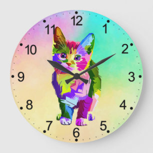 Stylized Kitten Prismatic Design-32345 Large Clock