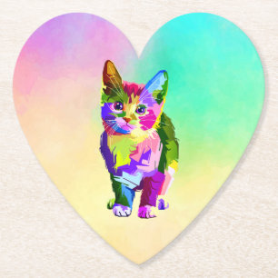 Stylized Kitten Prismatic Design-32345 Paper Coaster
