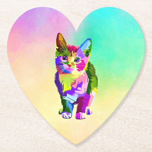 Stylized Kitten Prismatic Design-32345 Paper Coaster (Front)