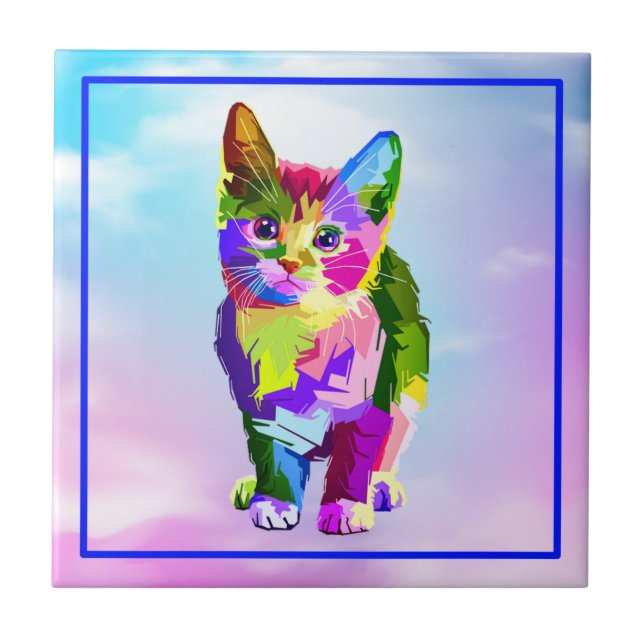 Stylized Kitten Prismatic Design-32345 Tile (Front)