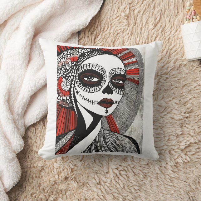 Stylized La Catrina Throw Pillow (Blanket)