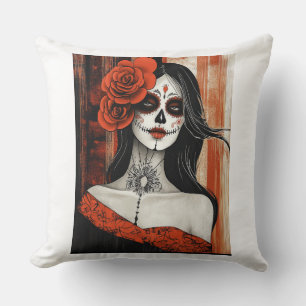 Stylized La Catrina Throw Pillow