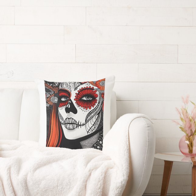 Stylized La Catrina Throw Pillow (Couch)