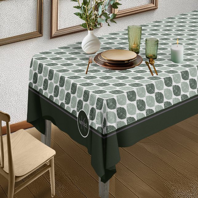 Stylized Leaf Pattern Monogram Large Green ID707 Tablecloth (Creator Uploaded)