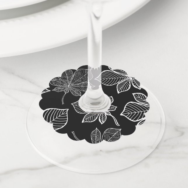 Stylized leaves 3 wine glass tag (Close Up)