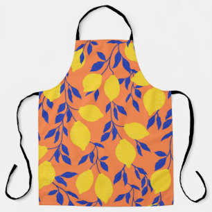 Stylized Lemons Vintage Tropical Pattern Apron