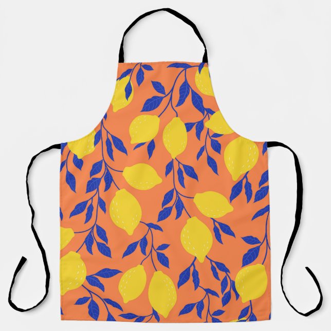 Stylized Lemons Vintage Tropical Pattern Apron (Front)