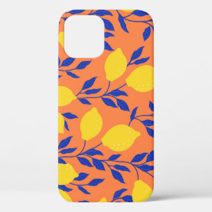 Stylized Lemons Vintage Tropical Pattern iPhone 12 Case