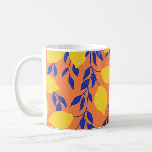 Stylized Lemons Vintage Tropical Pattern Coffee Mug (Left)