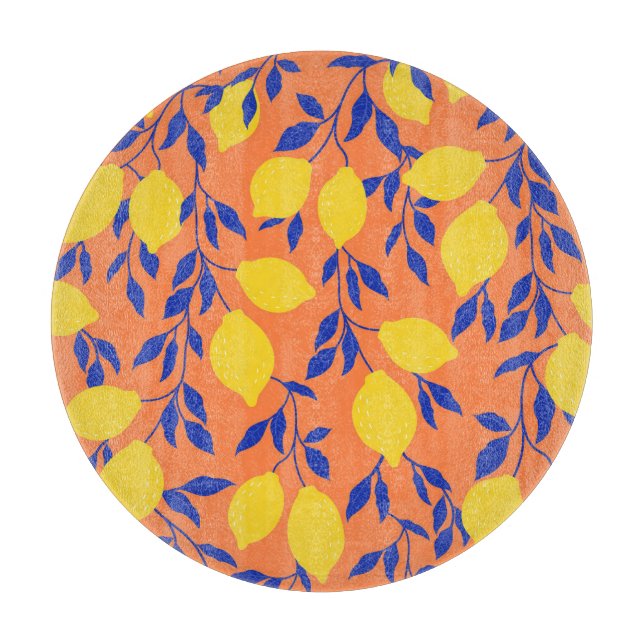Stylized Lemons Vintage Tropical Pattern Cutting Board (Front)