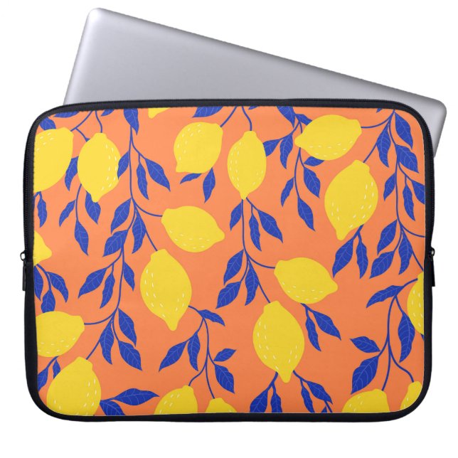 Stylized Lemons Vintage Tropical Pattern Laptop Sleeve (Front)