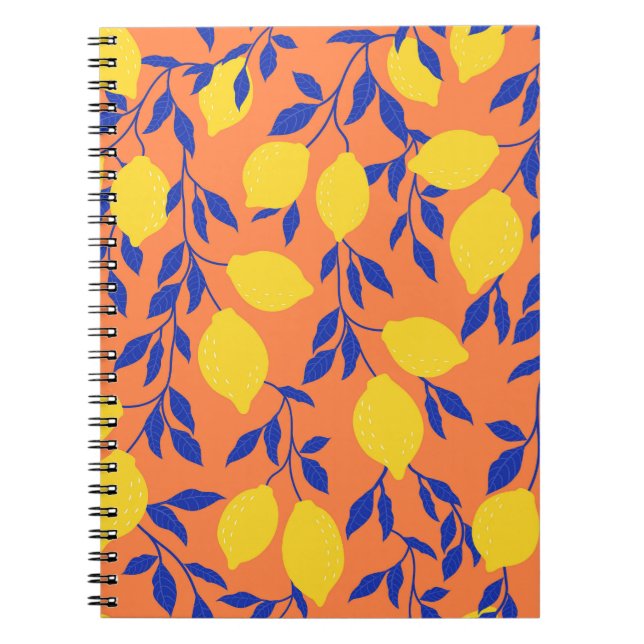 Stylized Lemons Vintage Tropical Pattern Notebook (Front)