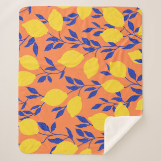 Stylized Lemons Vintage Tropical Pattern Sherpa Blanket