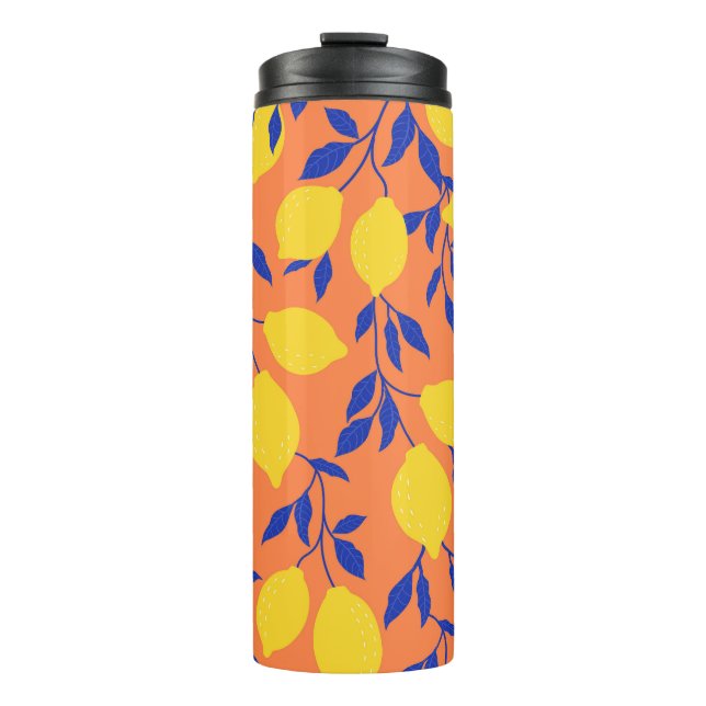 Stylized Lemons Vintage Tropical Pattern Thermal Tumbler (Front)
