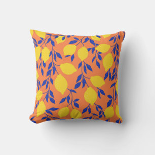 Stylized Lemons Vintage Tropical Pattern Throw Pillow