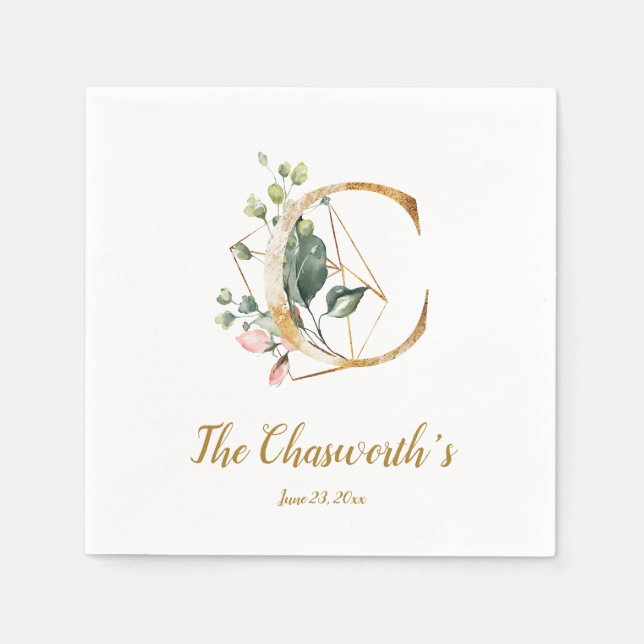 Stylized Letter C Floral Wedding Napkins (Front)