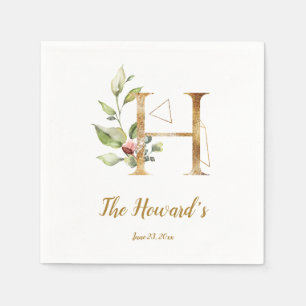 Stylized Letter H Floral Wedding Napkins