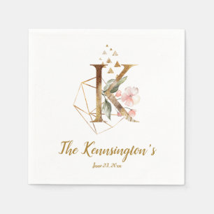 Stylized Letter K Floral Wedding Napkins