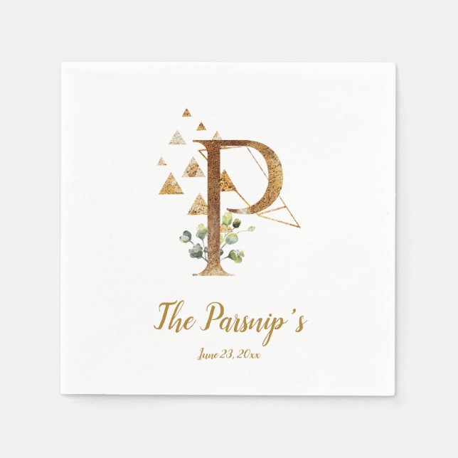Stylized Letter P Floral Wedding Napkins (Front)