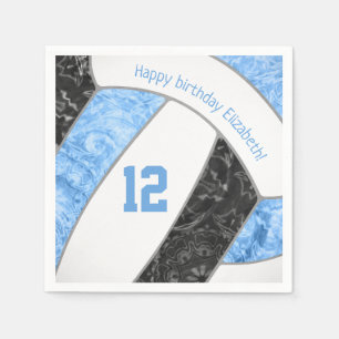 stylized light blue black girls volleyball sports napkin