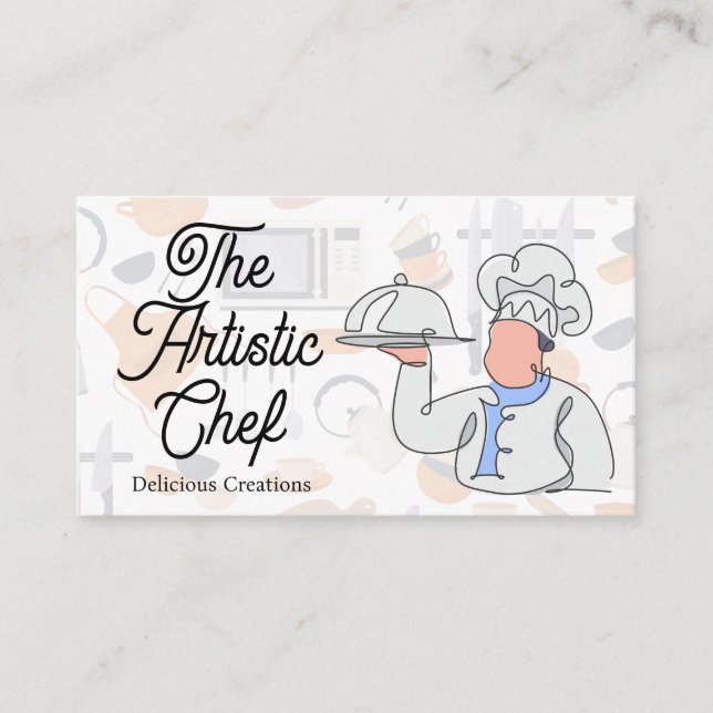 Stylized Line Drawing of Chef Business Card (Front)