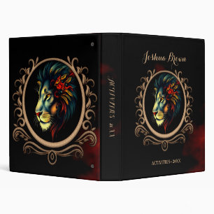 Stylized Lion Head Portrait in Mandala Frame Binder