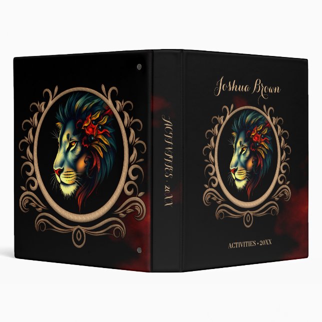 Stylized Lion Head Portrait in Mandala Frame Binder (Background)