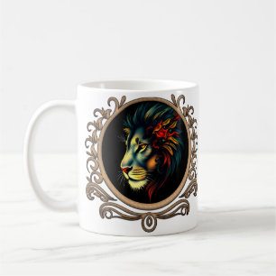 Stylized Lion Head Portrait in Mandala Frame Coffee Mug