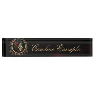 Stylized Lion Head Portrait in Mandala Frame Nameplate