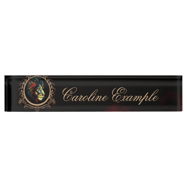 Stylized Lion Head Portrait in Mandala Frame Nameplate (Front)