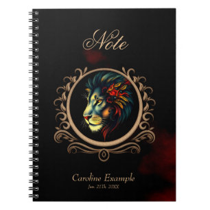 Stylized Lion Head Portrait in Mandala Frame Notebook