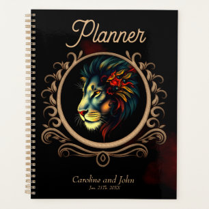 Stylized Lion Head Portrait in Mandala Frame Planner
